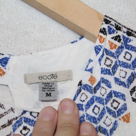 Ecote womens dress size M white printed cutout back mini shift sleeveless casual - Picture 6 of 11